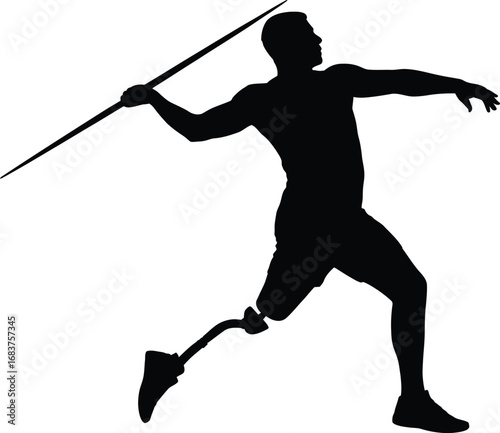Paralympic Javelin Throw Athlete Silhouette with Prosthetic Leg