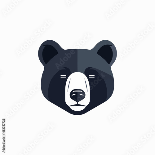 Stylized Dark Bear Face Emblem Design with White and Gray Tones