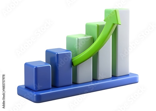 3d bar chart showing upward trend with green arrow indicating growth and success Free Download 3d bar chart showing upward trend with green arrow indicating growth and success - GFXLoad