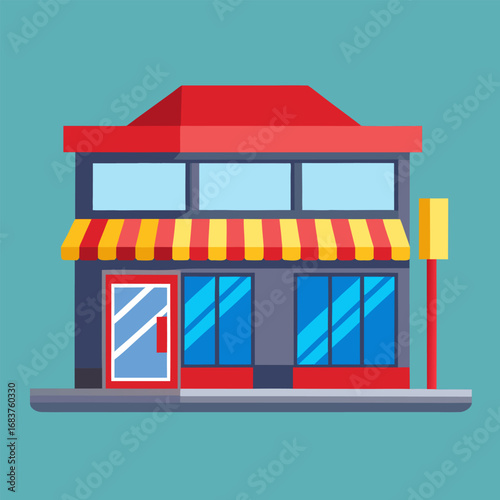 Colorful Storefront Vector Illustration - Modern Small Retail Shop Building Icon