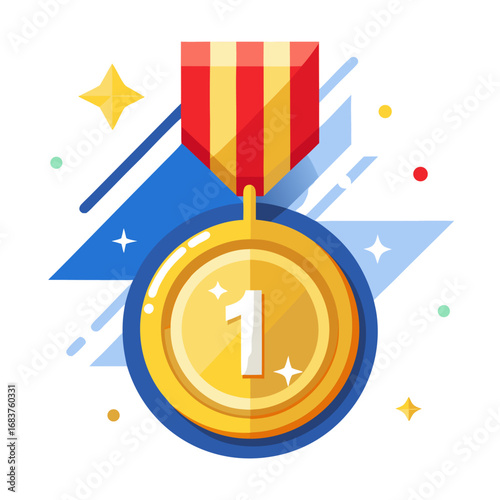 Gold Medal Icon Vector with Number 1 for Winner, Competition, and Achievement Themes
