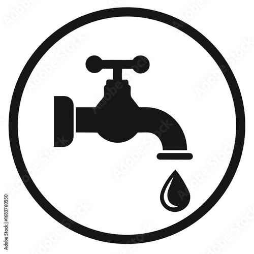 Water Tap Icon with Droplet – Plumbing, Faucet, and Water Conservation Vector