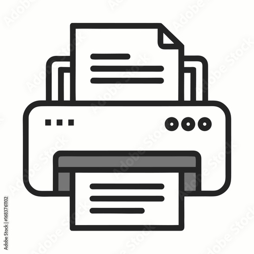 Printer Icon Vector – Line Art Office Print Machine with Paper Illustration