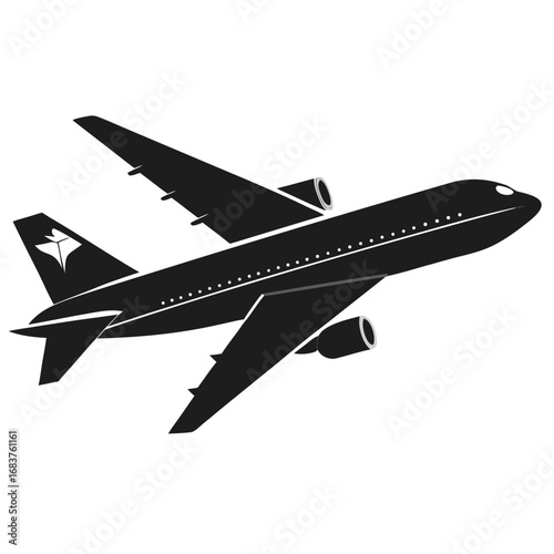 Airplane Silhouette Icon – Jet Plane Vector Illustration for Travel and Transport
