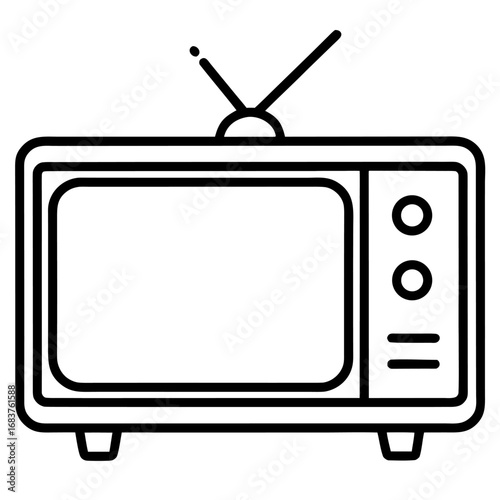 Retro TV Line Icon – Vintage Television Outline Vector Illustration