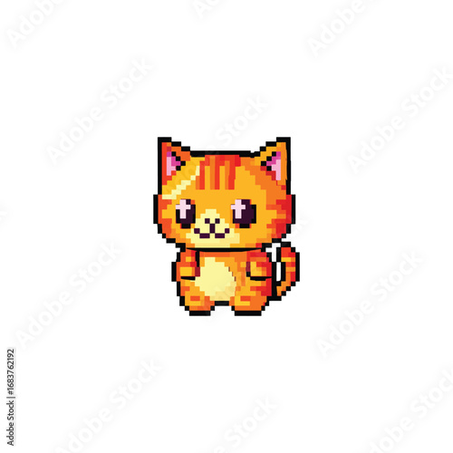 Adorable Orange Tabby Cat Character Design in Pixel Art Style