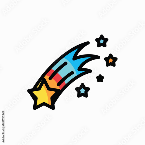 A Whimsical Falling Star Icon with Tiny Sparkles Accompanying Its Journey