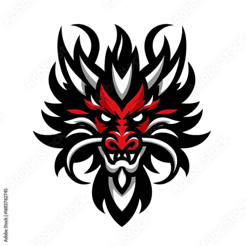 Red and White Dragon Head Simple Illustration for Logo