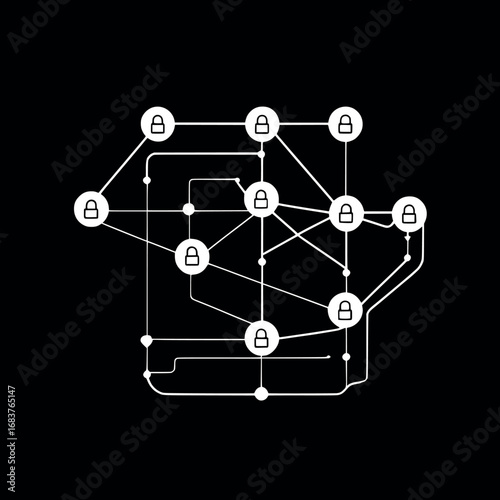 End-to-End Encryption Pathway Diagram Outline with Secure Data Flow on Dark Purple Background for Tech Documentation