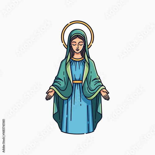 Iconic Representation of the Blessed Virgin Mary in a Serene and Reverent Pose