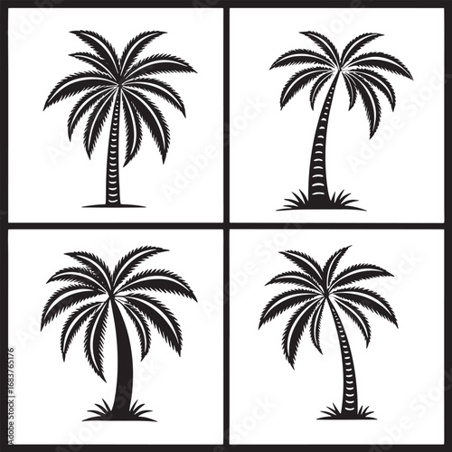 Stylized Tropical Palm Tree Vector Silhouettes