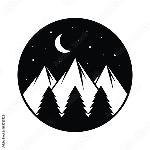 Majestic Mountain Peaks Under a Starry Night Sky An Outdoor Adventure Illustration