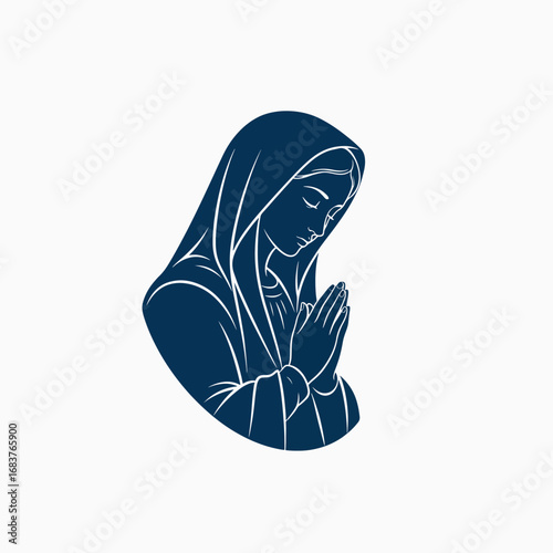 Elegant Outline of a Praying Woman in a Hooded Robe