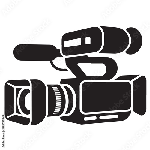 Video Camera Silhouette Clipart – Black & White Professional Camcorder with Microphone and Screen