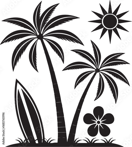 Beach Vacation Icon Silhouette Design