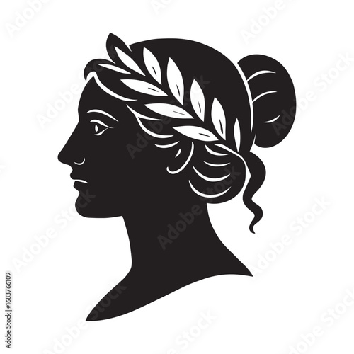 Classical profile laurel wreath woman head 