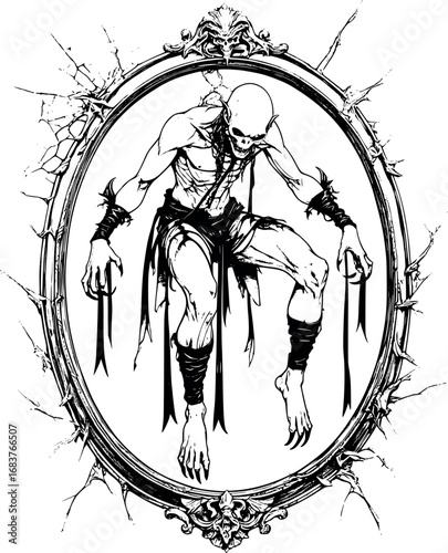 Mirrorborn horror. Etched nightmare with fractured identity.