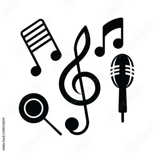 Harmonic Collection Elegant Musical Elements in Black Vector Format for Creative Designs