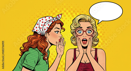 Pop Art Woman Whispering a Secret to Her Shocked Friend