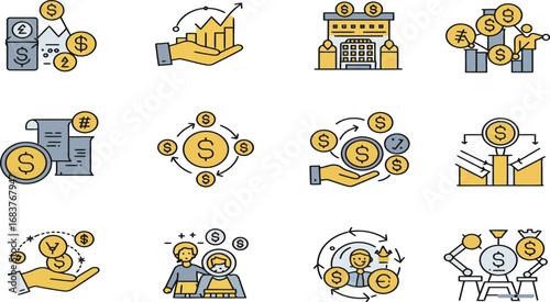 Set of business and finance icons in flat design style.