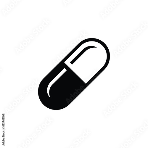 Simple black and white icon of a pharmaceutical capsule
