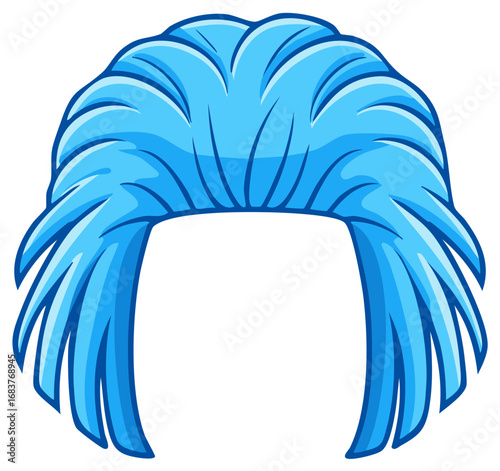 Stylized Blue Wig with Feathered Layers and Bangs