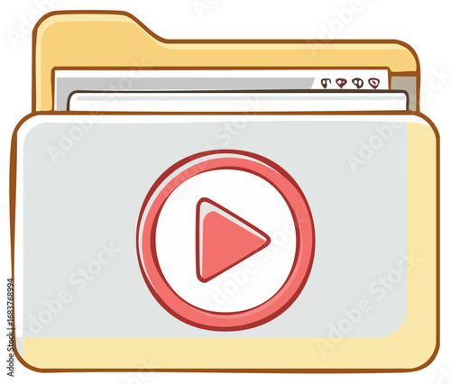 Digital media folder with play button icon for video content organization and playback