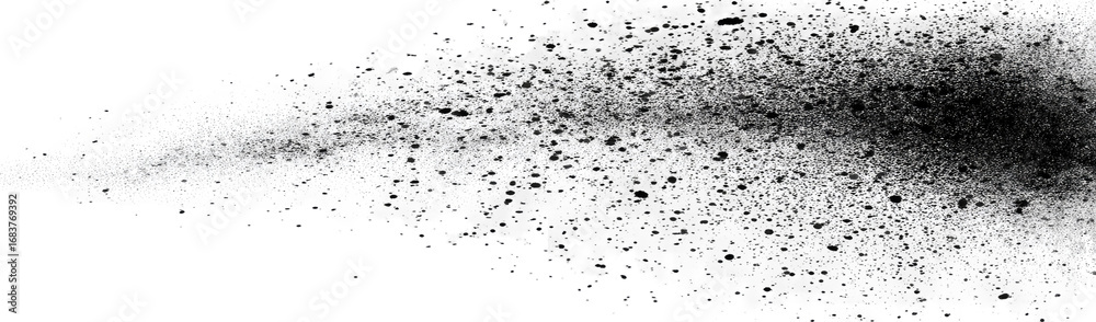 Fototapeta premium Abstract grayscale splatter, a large, irregular cloud of light gray particles against black
