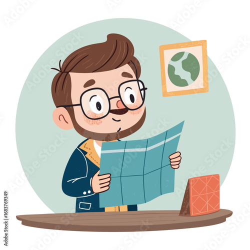 Man planning his next vacation journey with a paper map.