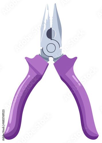 Combination pliers with purple handles used for gripping and cutting materials in different maintenance and repair tasks
