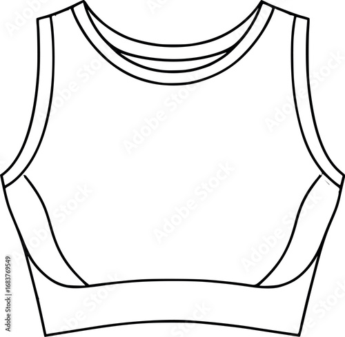 Women's Crop Top Outline Vector. Minimalist Fashion Garment Front View Continuous Line Drawing.