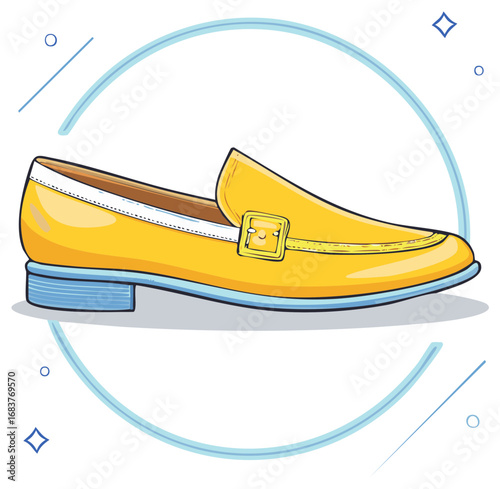 Stylish yellow loafer with a buckle modern vector illustration of classic footwear