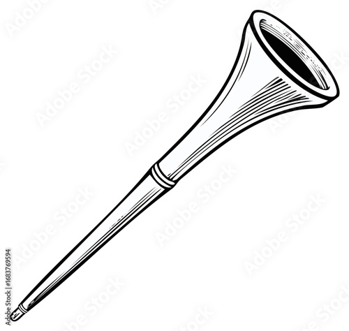 Hand-drawn style hunting horn illustration of a traditional sounding instrument