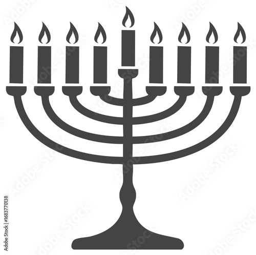 Simple silhouette of a menorah with lit candles representing the Festival of Lights.