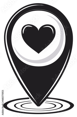 Map Pointer with Heart Symbol Love Location and Place Marker Romance Destination