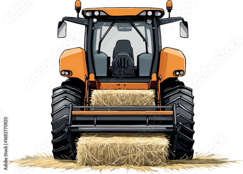 Hay baler outline vector. Rear view of agricultural machinery in minimal stroke style