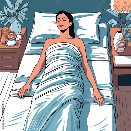 Body wrap outline vector with thermal blanket treatment in minimal line art