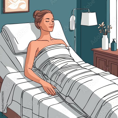 Body wrap outline vector with thermal blanket treatment in minimal line art