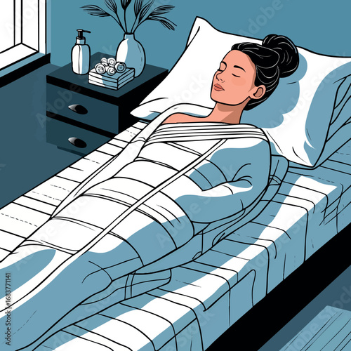 Body wrap outline vector with thermal blanket treatment in minimal line art