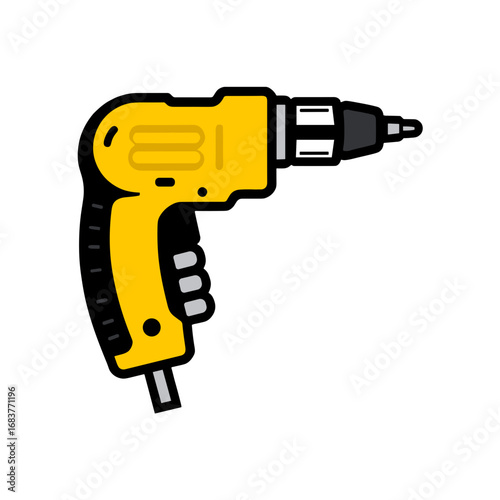 Yellow electric drill icon on a transparent background in a modern style