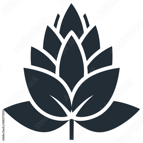 Dark Silhouette of a Hop Cone with Leaves for Beer Brewing and Ingredient Concepts