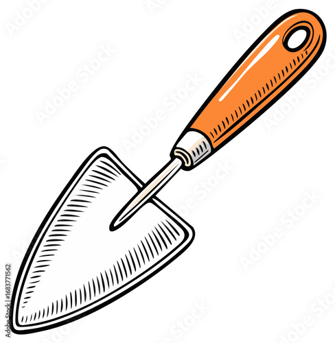 Gardening Trowel with Orange Handle Isolated on White