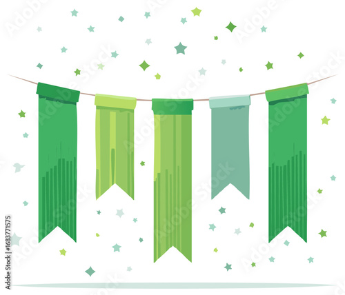 Green Streamer Flags and Star Confetti Decoration for Party Celebration