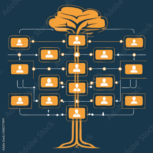 Organizational management outline. Hierarchy chart in conceptual vector style.