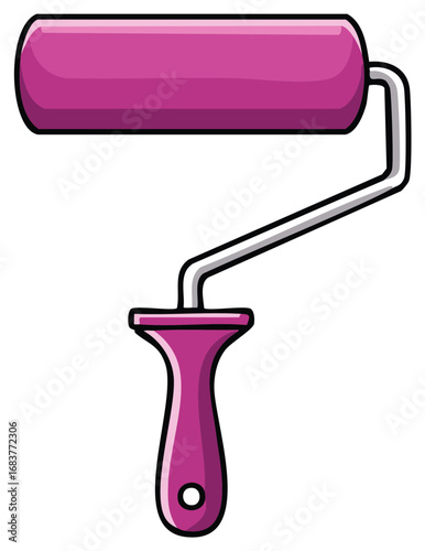 Illustration of a purple paint roller with a white handle on white background