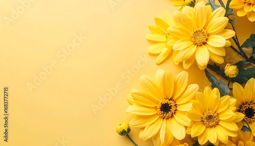 Yellow flowers arranged on a pale yellow background