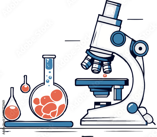 IVF laboratory scene with embryos and microscope outline vector medical illustration
