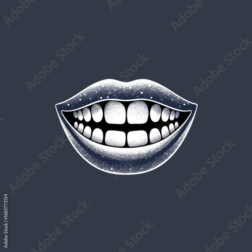 Outline smiling mouth with sparkling white teeth dental hygiene vector