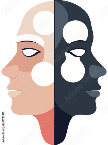 Conceptual outline of human profile divided to show contrasting mindsets