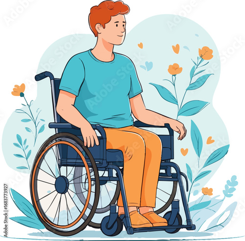Cancer Survivor with Disability - Inclusive Medical Illustration for Post-Operation Recovery Support